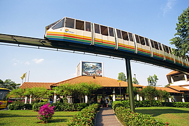 Monorail passes above Underwater World on Sentosa Island, Singapore, Southeast Asia, Asia