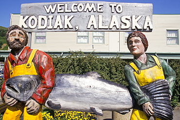 Welcome sign, Kodiak Island, Kodiak, Alaska, United States of America, North America