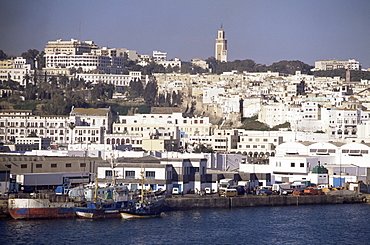 Harbour view to old town and kasbah, Tangier, Morocco, North Africa, Africa