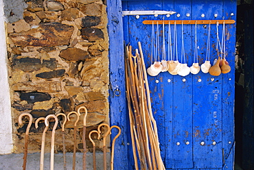El Camino Pilgrimage to Santiago de Compostela, scallop shells and walking sticks, Galicia, Spain, Europe