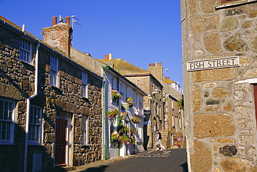 A typical street in St Ives, Cornwall, England, UK