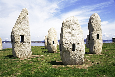 Outdoor sculpture, standing stones suggest Celtic heritage, A Coruna, Galicia, Spain, Europe