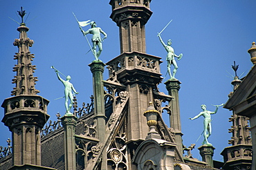 Maison du Roi with sculptures, Grand Place, UNESCO World Heritage Site, Brussels, Belgium, Europe