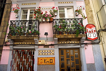 Detail of balconies on buildings in La Coruna, Galicia, Spain, Europe