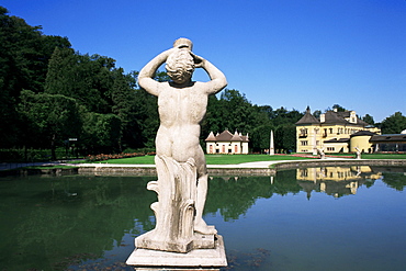 Pond and gardens, Schloss Hellbrunn, near Salzburg, Austria, Europe