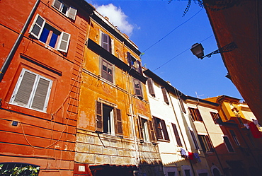 Coloured facades, Trastevere district, Rome, Italy, Europe