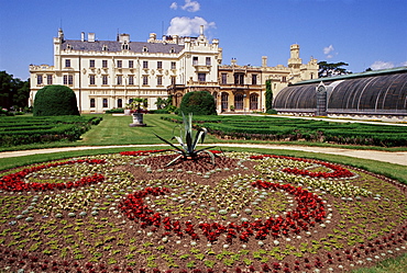 Gardens of chateau dating from 1856, Lednice, UNESCO World Heritage Site, South Moravia, Czech Republic, Europe