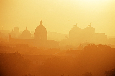 City under morning fog, seen from the Janiculum Hill, Rome, Lazio, Italy, Europe