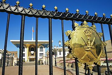 Entrance gate with shield, Sultan's Palace, walled city of Muscat, Muscat, Oman, Middle East