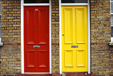 Red and yellow painted doors