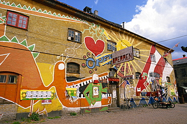 Bright mural on a bar in Christiania, an independant community project, Copenhagen, Denmark, Scandinavia, Europe