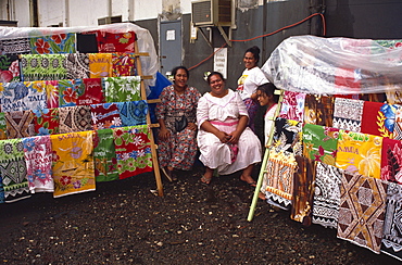 Vendors with printed cotton fabrics, Pago Pago, U.S. Samoa, Pacific Islands, Pacific