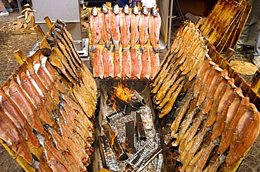 Smoking fish at Lapp display, Helsinki, Finland, Scandinavia, Europe