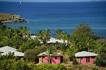 Aerial view over apartments of the Fischer's Cove Resort, near Spanish Town, Virgin Gorda, British Virgin Islands, West Indies, Caribbean, Central America