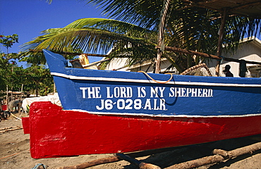 The Lord is My Shepherd fishing boat, Anse La Raye, St. Lucia, Windward Islands, West Indies, Central America