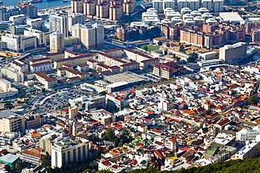 New and old Gibraltar Town from on top of the Rock, Gibraltar, Europe