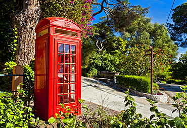 Red telephone box, Alameda Gardens, Gibraltar, Europe