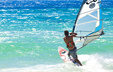 Big Jump windsurfing in high Levante winds in the Strait of Gibraltar, Valdevaqueros, Tarifa, Andalucia, Spain, Europe