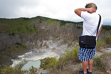 Looking down into the crater of Mount Mahawu active volcano, Sulawesi, Indonesia, Southeast Asia, Asia