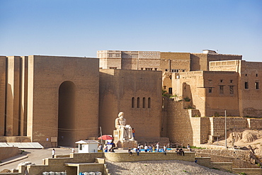 Statue of Mubarak Ben Ahmed Sharaf-Aldin at the main entrance to The Citadel, Erbil, Kurdistan, Iraq, Middle East