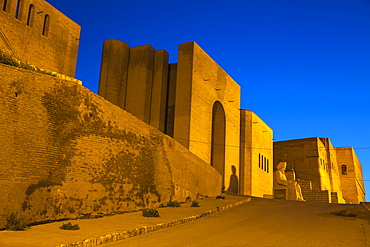 Statue of Mubarak Ben Ahmed Sharaf-Aldin at the main entrance to The Citadel, Erbil, Kurdistan, Iraq, Middle East