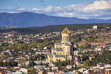 View of Taminda Sameba Cathedral (Holy Trinity Cathedral), the biggest Orthodox Cathedral in the Caucasus, Tbilisi, Georgia, Caucasus, Central Asia, Asia 