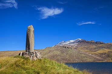 Phallic stone at Kari Lake situated at the base of Mount Aragats, Aragatsotn, Armenia, Central Asia, Asia 