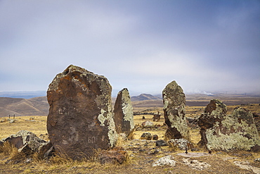 Ancient tombs, Zorats Karer (Karahundj) (Carahunge) (speaking stones), Sisian, Armenia, Central Asia, Asia 