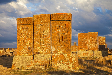 Khachkars at Noratus cemetery, Lake Seven, Armenia, Central Asia, Asia 