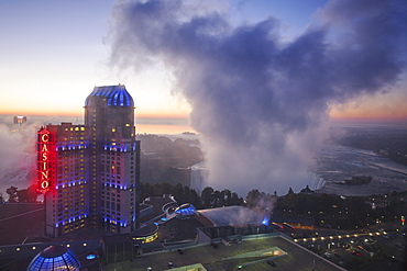 View of Fallsview Casino Resort and The American and Horseshoe Falls, Niagara Falls, Niagara, Ontario, Canada, North America