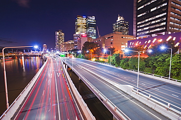 Highway in Brisbane, car light trails at night, Brisbane, Queensland, Australia, Pacific