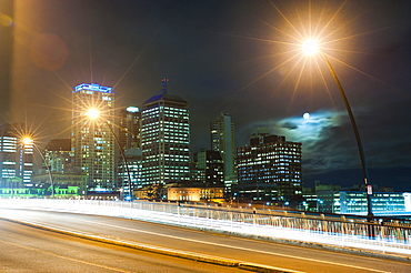 Light trails at night on the bridge from Brisbane city centre to South Bank, Brisbane, Queensland, Australia, Pacific