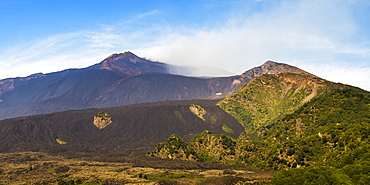 Mount Etna Volcano, with a lava field in the foreground, UNESCO World Heritage Site, Sicily, Italy, Europe 