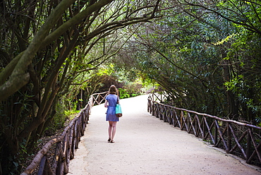 Tourist at the Quarry Garden at the Archaeological Park of Syracuse (Siracusa), UNESCO World Heritage Site, Sicily, Italy, Europe 