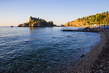 Taormina, Isola Bella Beach in the first morning light, Sicily, Italy, Mediterranean, Europe 