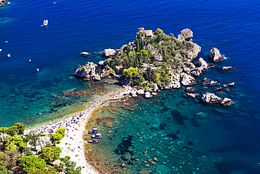 Tourists on Isola Bella Beach, Taormina, Sicily, Italy, Mediterranean, Europe 