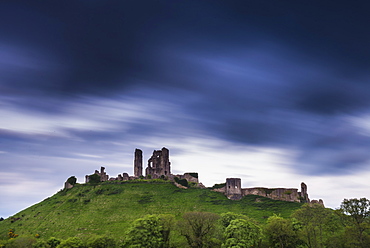 Corfe Castle at night, Corfe, Dorset, England, United Kingdom, Europe 