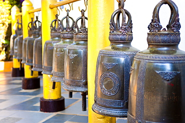 Large Buddhist prayer bells at Wat Doi Suthep Temple, Chiang Mai, Thailand, Southeast Asia, Asia