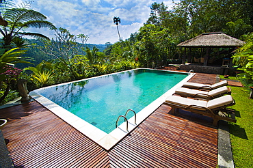 Swimming pool area at luxury accommodation near Ubud, Bali, Indonesia, Southeast Asia, Asia