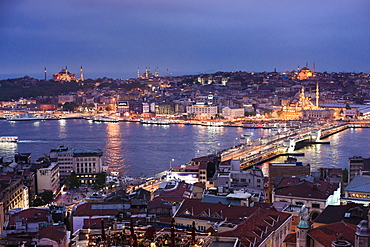 Mosques at night in the historical Sultanahmet District of Istanbul, seen across the Golden Horn, Istanbul, Turkey, Europe