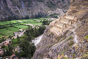 Pinkullyuna Inca Storehouses above Ollantaytambo, Sacred Valley of the Incas (Urubamba Valley), near Cusco, Peru, South America