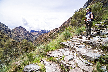 Hiking on Inca Trail Trek day 2, Cusco Region, Peru, South America