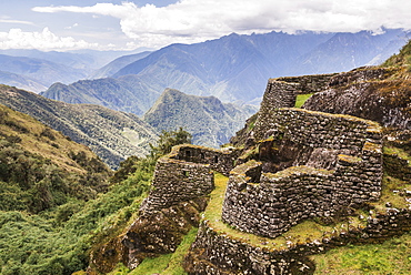 Phuyupatamarca Inca ruins on Inca Trail Trek day 3, Cusco Region, Peru, South America