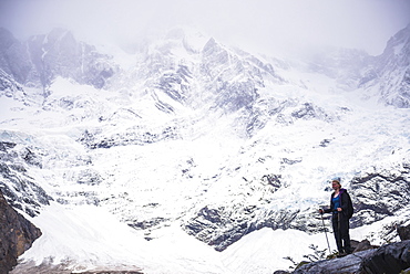 Hiking in French Valley by Glaciar Frances, Torres del Paine National Park, Patagonia, Chile, South America