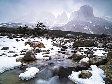 Los Cuernos seen from French Valley (Valle del Frances), Torres del Paine National Park, Patagonia, Chile, South America