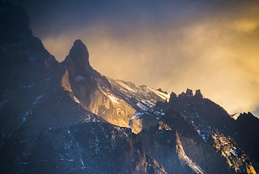 Sunrise Paine Massif (Cordillera Paine), the iconic mountains in Torres del Paine National Park, Patagonia, Chile, South America