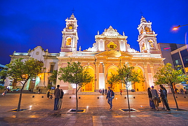 Salta Cathedral at night, 9 de Julio central square, Salta, Salta Province, North Argentina, Argentina, South America