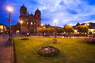 Cusco Cathedral Basilica of the Assumption of the Virgin at night, Plaza de Armas, UNESCO World Heritage Site, Cusco (Cuzco), Cusco Region, Peru, South America