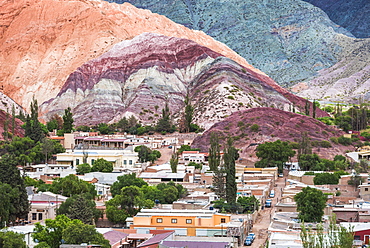 Purmamarca and the Hill of Seven Colours (Cerro de los Siete Colores), Quebrada de Purmamarca, Jujuy Province, North Argentina, South America