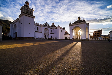 Copacabana Cathedral (Basilica of Our Lady of Copacabana) sunset, Copacabana, Bolivia, South America